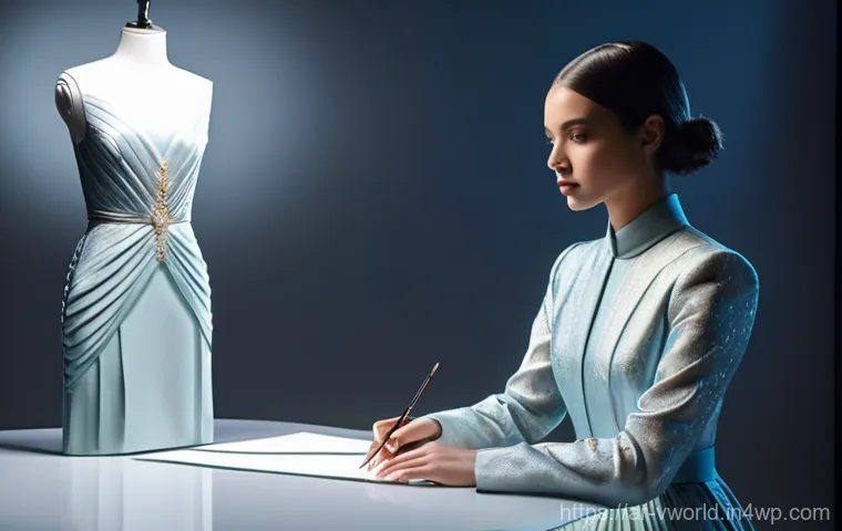 메타버스 패션쇼에 필요한 기술적 요소 - **Digital Fashion Atelier: Fabric Simulation Mastery**
    A highly detailed, realistic image of a f...