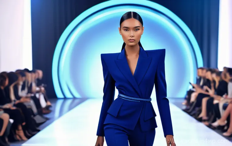 메타버스 패션쇼에 필요한 기술적 요소 - **Digital Fashion Atelier: Fabric Simulation Mastery**
    A highly detailed, realistic image of a f...