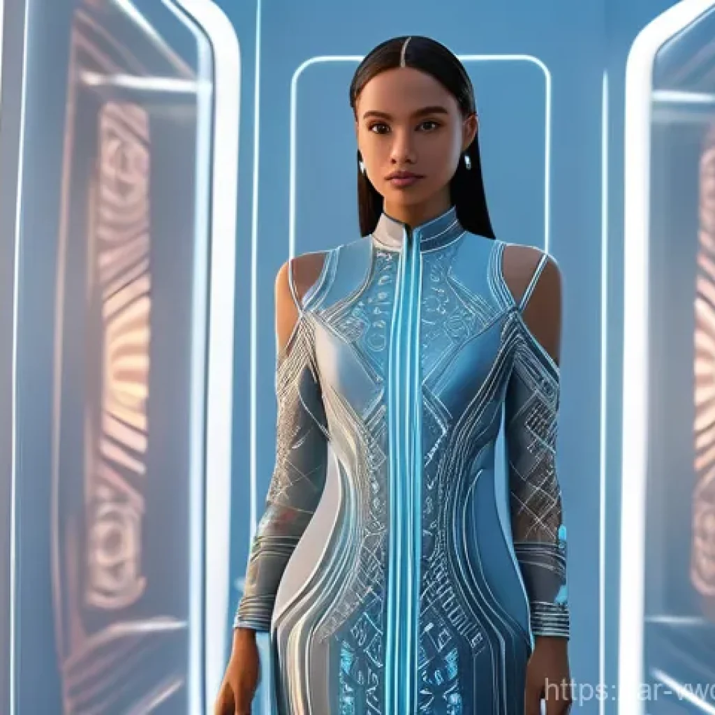 메타버스 패션쇼의 고객 맞춤형 경험 - **Prompt: "A sleek, modern metaverse user interface showing a stylish woman avatar trying on an intr...