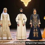 메타버스에서의 패션쇼의 사회적 책임 - A vibrant digital fashion show set in the metaverse featuring diverse models representing multiple A...