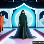 메타버스 패션쇼와 고객 경험 혁신 - A futuristic virtual fashion show set in a vibrant metaverse environment inspired by Middle Eastern ...