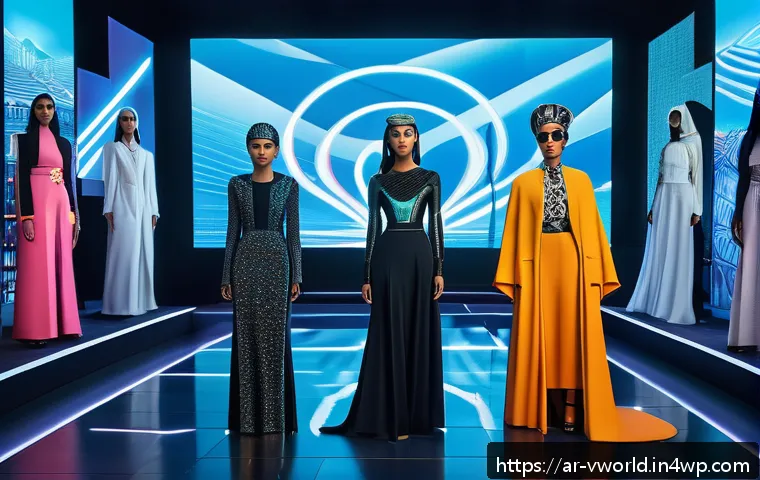 메타버스 패션쇼에서의 예술과 패션의 만남 - A futuristic virtual fashion runway scene set in an immersive metaverse environment, featuring a div...